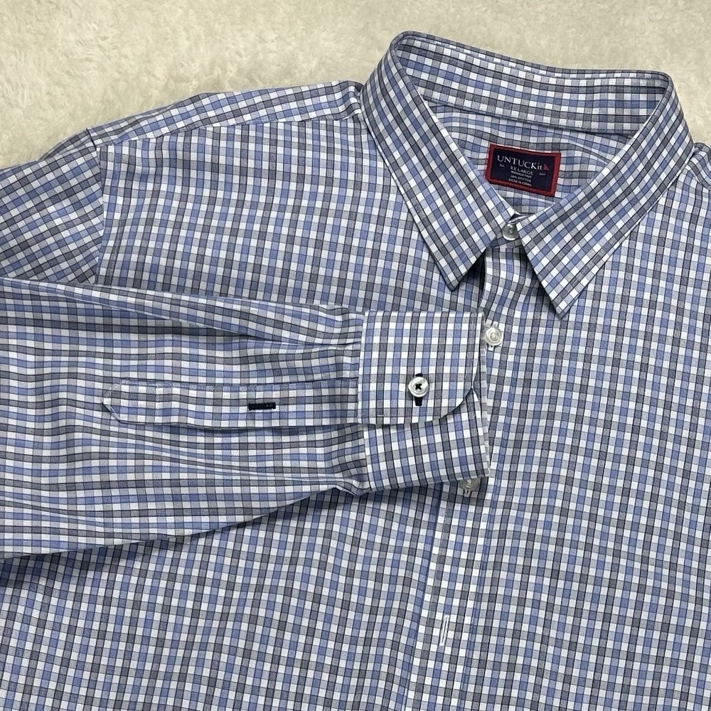 Untuckit Shirt Mens Button Up 2XL Blue Check Plaid Wrinkle Free